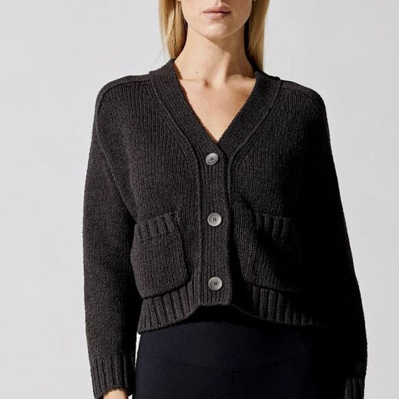 Brochu Walker Cropped Cardigan in Washed Black Linen - Picture 1 of 8